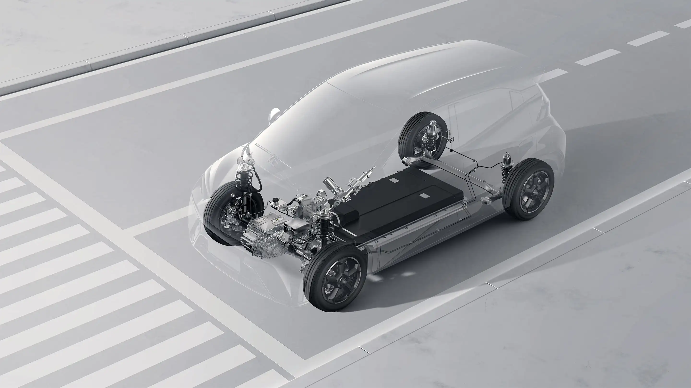 Transparent view of the e-Platform 3.0 and Blade Battery