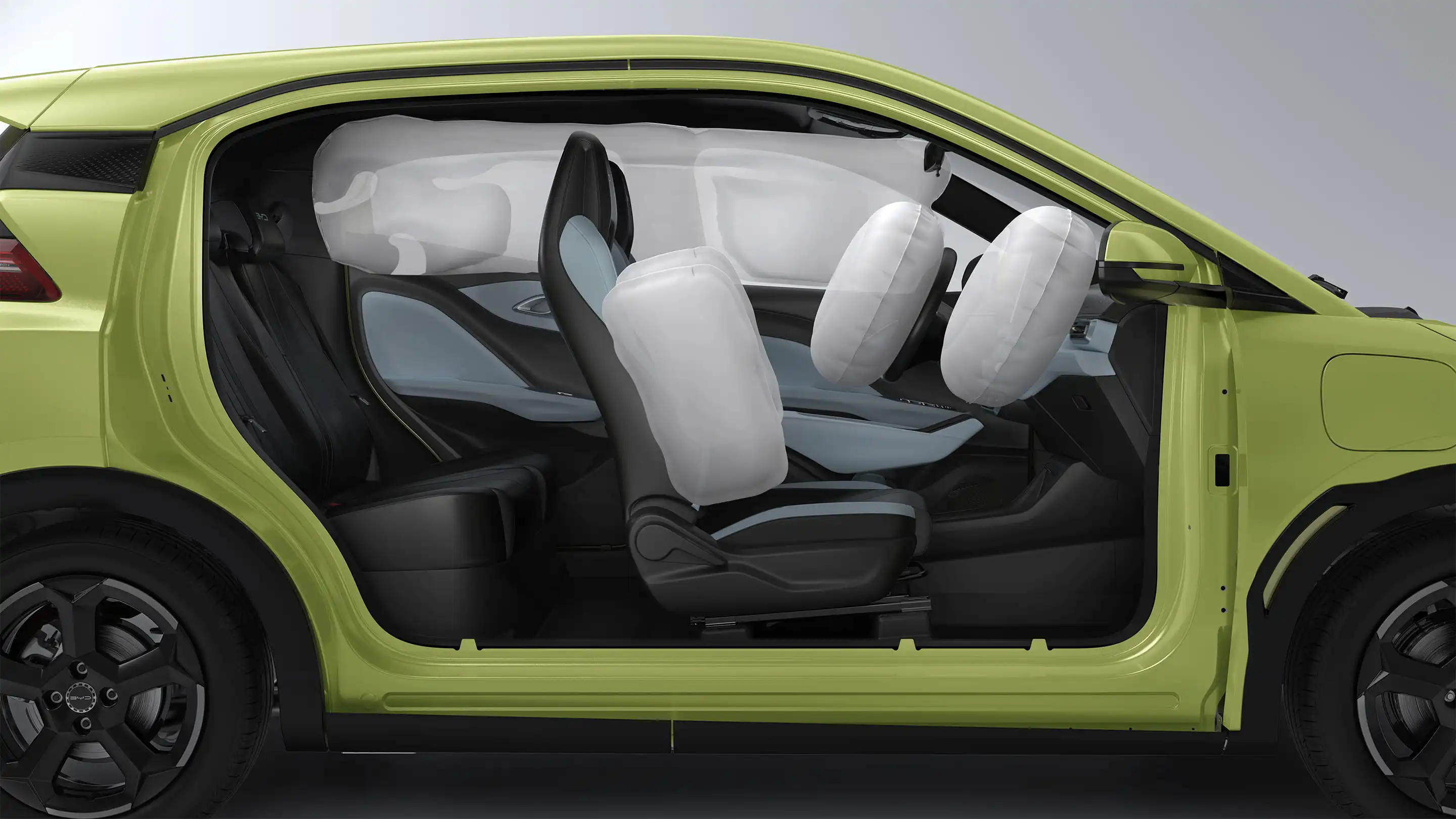Cutaway showing comprehensive airbag protection